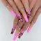 Luvadeyo 24Pcs Coffin Press on Nails Pink Full Cover Flower Acrylic Gradient Fake Nails Long False Nails for Women