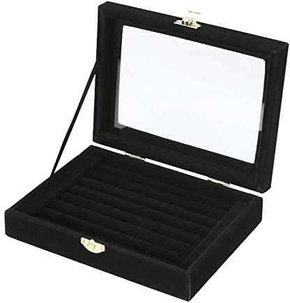 Caja de almacenamiento de joyas cosméticas, 24 rejillas/8 cajas de joyería de terciopelo con anillo de cubierta de vidrio, caja de presentación de joyas, soporte de bandeja, organizador de caja de alm
