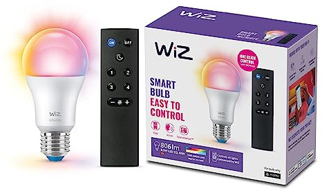 WiZ E27 LED Lampe Tunable White & Color, dimmbar, 60W, 16 Mio. Farben, smarte Steuerung per App/Stimme über WLAN, 1er-Pack inkl. WiZmote Fernbedienung
