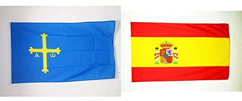 AZ FLAG Bandera del PRINCIPADO DE Asturias 90x60cm - Bandera ASTURIANA 60 x 90 cm & Bandera de ESPAÑA 90x60cm - Bandera ESPAÑOLA 60 x 90 cm poliéster Ligero