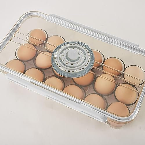 Clear Egg Tray Storage Box - Egg Holder with Lid and Special Buckle, Stackable PET Plastic Refrigerator Organizer - Plastic Egg Containers with Lid – Strong Transparent Egg Container (White, 18 pcs)