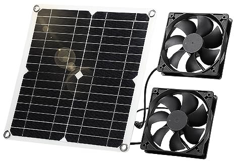 SUNYIMA Kit de panneau solaire de 12 W résistant aux intempéries avec ventilateur CC pour petits poulaillers, serres, abris de jardin, maisons pour animaux domestiques, échappement de fenêtre (double
