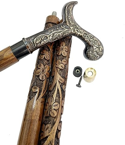 Shaan Nautical “Elegant Wooden Walking Stick with Handcrafted Floral Brass Handle – Stylish Men’s & Women’s Cane for Walking Support, Gifts & Everyday Use”