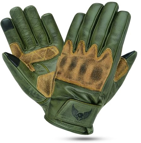 Leatherick Gants de Moto en Cuir de Vachette pour Homme – Gants de Moto durables, compatibles avec Les écrans tactiles et certifiés CE. (Vert Vintage, M)