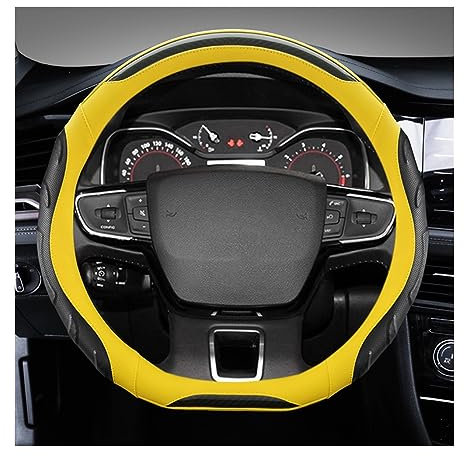 Auto Lenkradhüllen Für Citroen C4 Für Cactus C3-XR Für Spacetourer 2017-2021 Für C4 2010-2021 rutschfeste Auto Lenkrad Abdeckung Atmungsaktives Lenkradbezug (Farbe : Gelb)