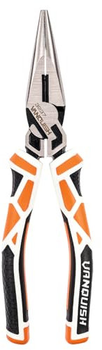 Vanquish 8 Inch High Leverage Needle Nose Pliers, Heavy Duty CR-V Steel, Large Soft Girp with Wire Cutters, Long Nose Cutting Pliers 3237