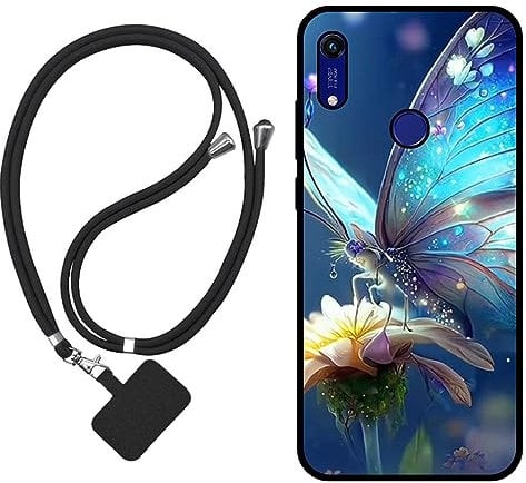 Sunrive Hülle Kompatibel mit Huawei Y6s/Y6 2019 Case,matt Handyhülle Schutzhülle Etui Karikatur Muster TPU Backcover (Schmetterling,Blume) +1x Universale Handykette MEHRWEG
