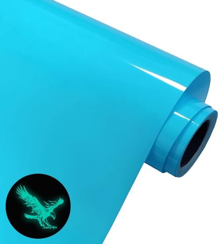 FORBELL Nachtleuchtende Plotterfolie Textil, Galaxie Transferfolie Textil, Leuchtet Im Dunkeln Flexfolie (Nachtleuchtende - Blau (Matt), 30,5cm×3m)