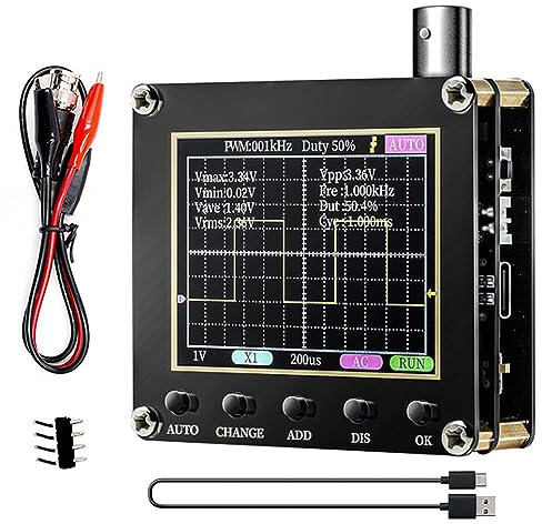 Treedix Oszilloskop Multimeter, digitales Handoszilloskop 2.5MSa/s 200KHz, tragbares Oszilloskop Kit mit Prope für Automobil Oszilloskop Wellenform Analyse, Echtzeit-Probenahme ±400V PWM Ausgang