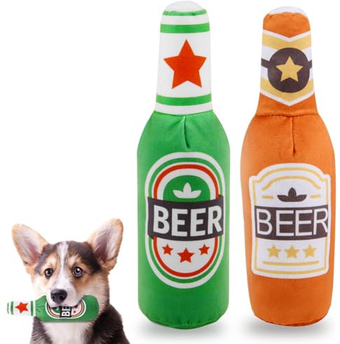 Adiwo Quietschendes Hundespielzeug, 2 Stücke Weiches Bierflaschen Plüsch Hundespielzeug Quietschspielzeug Kauspielzeug Quietschendes Hundespielzeug Gegen Langeweile für Kleine Mittlere Große Hunde