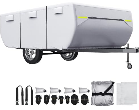 QUARKZMAN Wasserdichte Pop-up-Wohnwagenabdeckung 12'-14' Wohnmobilabdeckung Silberton