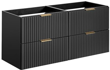 Vente-unique - Meuble sous Vasque Suspendu strié - Noir - L120 cm - ZEVARA