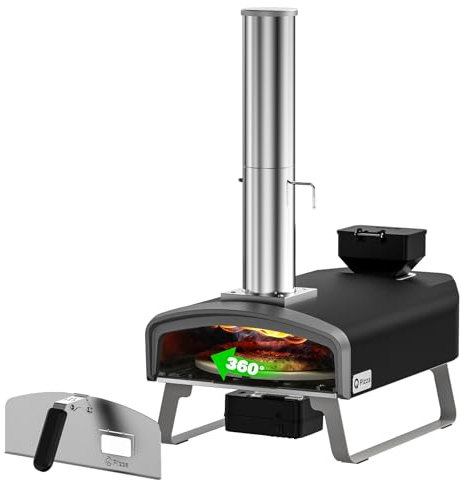 Q Pizza Wood Pellet Pizza Oven with Rotatable Stone, Portable Pellet Pizza Oven with Chimney and Door, Outdoor Pizza Stove for Backyard, Camping, Picnicking, RV, Tailgating, PS106
