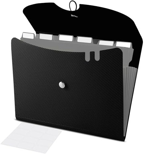 Essex Wares Fächermappe mit 7 Fächern, schwarz, 33 x 24,9 cm, Akkordeon-Ordner, um Ihre Briefpapiere organisiert zu halten, robuster Akkordeon-Aktenordner aus Kunststoff, Akkordeon-Organizer