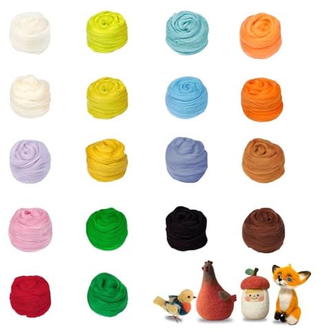 RYAN 18 Farben Filzwolle Trockenfilzen Filzen Starterset 10 Gramm Märchenwolle Wolle Roving für Starter Filzwolle Trockenfilzen DIY Handwerk