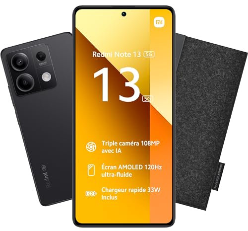 Xiaomi Bundle REDMI Note 13 5G 8/256 + Etui Gris Foncé, Ecran de 6.67'', Smartphone Débloqué, Batterie mAh 5000, Mémoire ROM 256 GO,RAM 8 GO, Android 13, Graphite Black