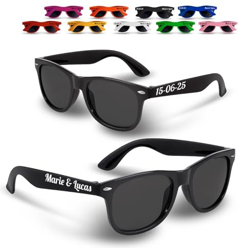 GRAVURE CONCEPT Lunettes de Soleil Mariage & Événements, EVJF/EVG À Personnaliser - Lot de 10/25/50/100 - Protection UV400 (BRISA) (Noir)