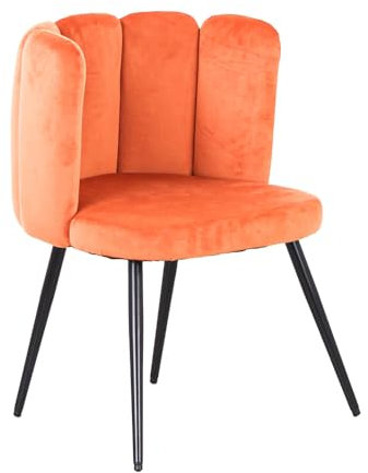 Moderner CAPRI Stuhl aus Samt, gepolstert, Orange und Beine aus schwarzem Metall