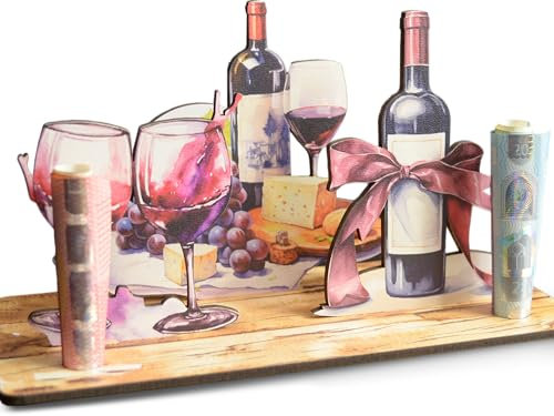 Wein Geschenk - Wein 3D-Holzkarte | Geldgeschenke, Einladungskarte, Gutschein Einladung Essensgutschein Für Sie Oder Für Ihn, Weinkarte, Glückwunschkarte Zum Runden Geburtstag Oder Jahrestag
