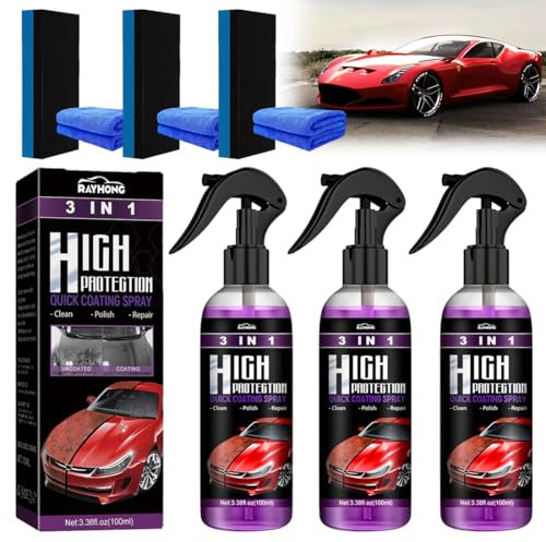 3 stück 100ml High Protection 3-in-1 Spray,3-In-1 High Protection Fast Car Coating Spray,Autolack Außen Restaurator Autopolitur,Autopolitur Kratzer Entferner Auto, Auto-Nano-Beschichtungsspray