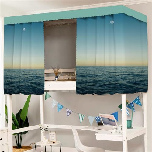 Treer Bettvorhang Hochbett Etagenbett Blackout Vorhänge Staubdicht Betthimmel Hochbett Kinder Bettzelt Schlafsaal Bettvorhänge Schlafzimmer Studentenwohnheim (Blaues Meer,1.2x2M)
