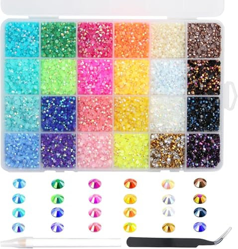 24000Pcs Diamantes para Uñas, BetterJonny Cristales para Uñas 3mm Cristales Gemas Piedras para Uñas Diamantes de Imitación Gemas de Espalda Plana para Uñas Maquillaje Ropa Manualidades DIY Handwerk
