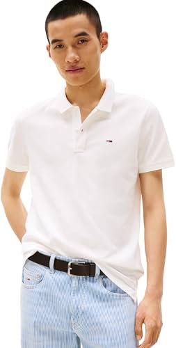 Tommy Jeans TJM Slim Placket Polo EXT S/S Polo Homme, White (Ecru), M