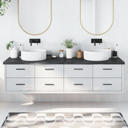 JUDYY Encimera de baño Madera Maciza tratada Gris Oscuro 200x60x4 cm, Encimera Cocina, Tablero para Mesa, Encimera Lavabo, Muebles De Baño - 3156271