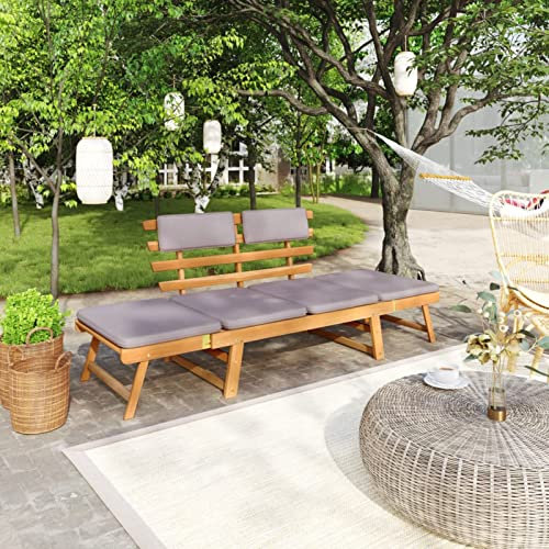 Keyroto Gartenbank Holz Gartensofa mit Liegefunktion 2-3 Sitzer Outdoor Sofa Holz Balkon Lounge Holzbank Balkonbank Sitzbank Outdoor für Garten Terrasse Balkon mit Auflage -Braun und Grau-