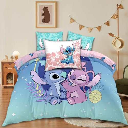 YANAYANA Kinder Bettwäsche, 5-teiliges Kinderbettwäsche 135x200 cm, 3D Anime Cartoon Drucken Kinderbettwäsche, 160x230 Bettwäsche, 3 Kissenbezug, Superweiches Wendebettdecke und Bettlaken Kissenbezug