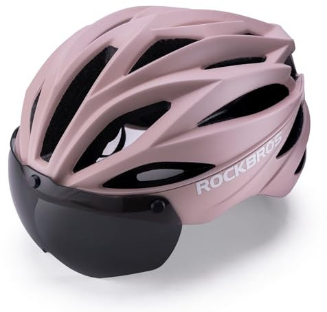ROCKBROS Casco Bici Staccabile Rimovibile Occhiali, Casco MTB Traspirante, Occhiali Protettivi Magnetici per Monopattino Elettrico Bici da Corsa, Scooter, Uomo, Donna, Rosa Opaco