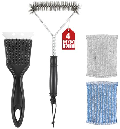 VZZNN 2 cepillos de limpieza para barbacoa, cepillo de acero inoxidable, cepillo de alambre de limpieza para barbacoa, cepillo de alambre para barbacoa, kit de limpieza para todo tipo de accesorios de