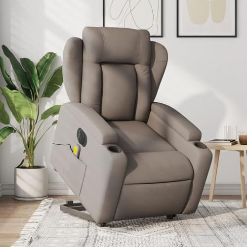 Willood Elektrischer Massagesessel Relaxsessel mit Liegefunktion Fernsehsesselmit Aufstehhilfe Taupe Stoff