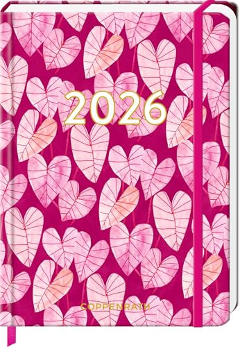 Mein Jahr 2026: Blätter (All about pink): Taschenkalender mit Wochenplaner und Eintragmöglichkeiten, mit Gummiverschluss und Leseband (Kleiner Wochenkalender)