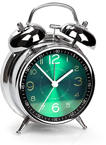 AYRELY® Wecker laut für Tiefschläfer, Doppelglocken Retro-Wecker, 4 Zoll, Wecker analog ohne Ticken, Metallzifferblatt mit Nachtlicht für Schlaf- und Nachttische (Grün)