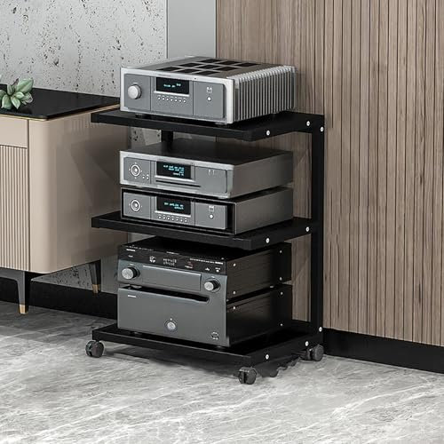 Support multimédia AV avec roulettes, étagères de jeu, armoire audio, armoire à composants stéréo, petite console multimédia, support de rangement, tour audio, centre de divertissement d'angle(Nero,50