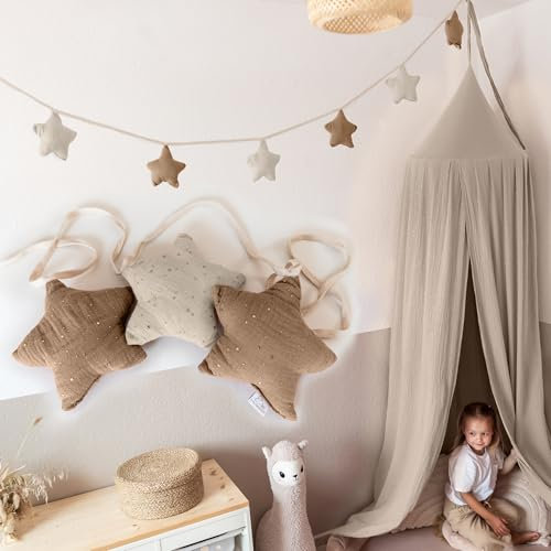 LILIMAUS Sternen Wimpelkette Stoff mit Goldapplikation in 12 Farben - 100% Baumwolle Handmade Musselin - Hausbett Deko für Mädchen & Jungen - Deko Babyzimmer