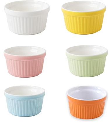 Lot de 6 ramequins en porcelaine, parfaits pour les œufs, les puddings, les petits gâteaux, la crème, le pudding, la crème glacée, les sauces et les sauces - Ramequins durables pour boulangers de