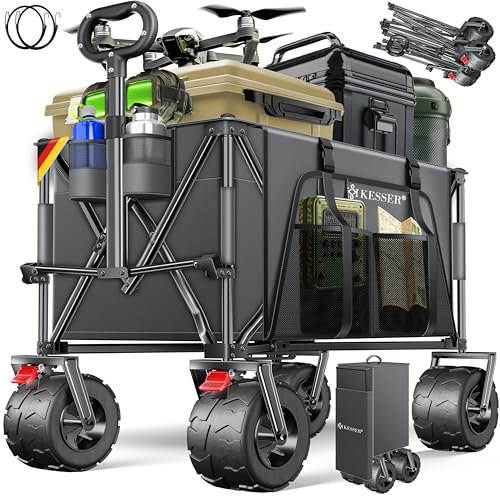 KESSER® Bollerwagen GTR9000 Handwagen 200kg | 300L Stauraum Transportwagen faltbar breite 360° Luft-Räder & Feststell-Bremsen Wetterbeständig Strandwagen inkl Abdeckung, Seitentasche & Getränkehalter