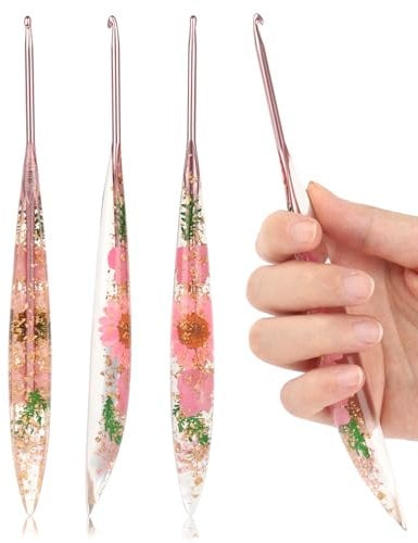 Coopay 1 Stück Häkelnadel 3,5mm, Häkelnadeln mit Funkelndem Blumenmuster, 17cm Ergonomische Häkelnadel aus Kunstharz für Arthritis, Konische Häkelnadeln für Anfänger & Profis Häkeln, Häkelnadeln 3,5mm