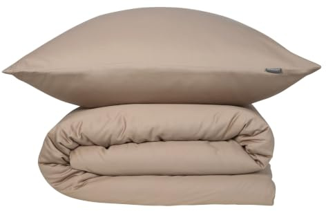 Schiesser Bettwäscheset Ella | 2-teilig | Uni | Satin | 100% Baumwolle | Oeko-TEX | Reißverschluss | 135x200cm + 80x80cm | Cappuccino