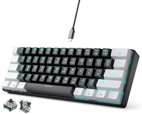 abucow 60% Mechanical Gaming Keyboard Brown Switch Wired Compact Keyboard Anti-Ghosting No-Conflict 61 Swappable keycaps Ergonomic Design for Windows/Mac (Black-White)