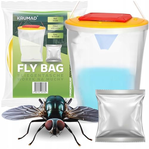 KRUMAD Fliegenfalle Draußen, Umweltfreundliche Insektenfalle mit Köder, Fängt bis zu 80.000 Fliegen, Effektive Fliegenklatsche für Außenbereich, Garten, Stall, Kuhstall & Garage