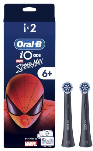 Oral-B iO Kids Marvel Spiderman Electric Toothbrush Head for Age 6+, Gentle on Wobbly Teeth and Gums for Cleaner Teeth, Pack of 2