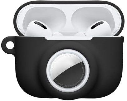 kwmobile 2-in1 Schutzhülle für Apple Airpods Pro 3 Hülle - Kopfhörer Silicon Case kompatibel mit AirTag - stoßfestes Cover mit Karabiner - Schwarz