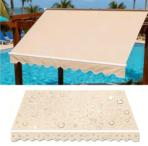 Ersatzstoff für Einziehbare Markise, Ersatzbezug für Außenmarkisen Terrassenüberdachung Sonnenschutzdach wasserdichte, UV-beständige Plane(Size:9x3m,Color:Khaki)