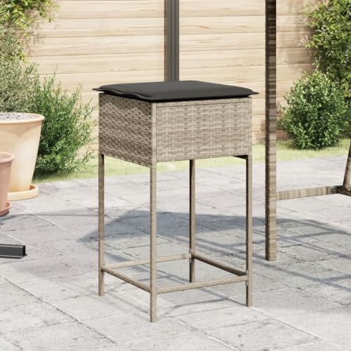 Tonture Garten-Barhocker mit Kissen, 2er-Set, Hellgrau Poly Rattan, 40x40x76 cm, UV-beständig für Outdoor-Dining und Balkon
