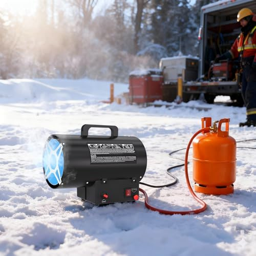 Suusolny Gasheizgebläse 10 kW – Mobiler Gasheizer & Gasheizung mit Piezozündung, IPX4 Wasserschutz, Profi-Heißluftgebläse für Baustelle, Werkstatt, Garage & Lagerhalle