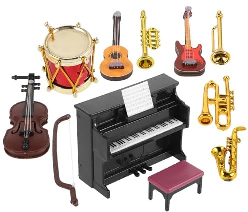 Garneck 12-teiliges Puppenhaus-musikinstrumenten-Set: Miniatur-Geige, Klavier, Trompete, Saxophon, E-Gitarre im Maßstab 1:12 – Winziges Instrumenten-Set, Musikmodell für Weihnachtsfeiern,