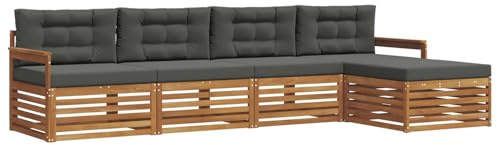 vidaXL Outdoor-Sofagarnitur mit Kissen 5 pcs Natur und Anthrazit, Gartenlounge, Moderne Outdoor-Sofa, gemütliche Sitzgruppe, langlebige Terrasse für entspannte Stunden